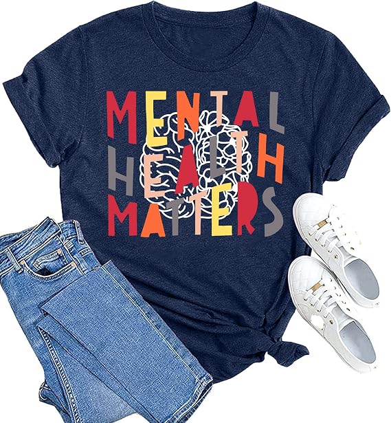 MAIHUN Mental Health Matters Shirt Womens Therapist Psychologist Tshirt Human Brain Illness Awareness Short Sleeve