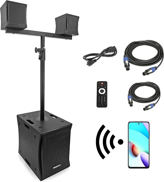 Pyle Line Array Column Speaker - Professional and Compact Sound System with 1x10'' Subwoofer, 2x4 Full Range Driver Built-in Digital Audio Amplifier with 4 Band DSP Presets