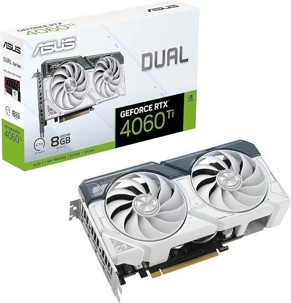 ASUS Dual GeForce RTX 4060 Ti White Edition 8GB GDDR6 (PCIe 4.0, 8GB GDDR6, DLSS 3, HDMI 2.1, DisplayPort 1.4a, Axial-tech Fan Design, 0dB Technology),