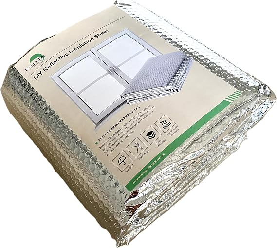 INSULATION MARKETPLACE - 60" x10ft DIY Bubble Core Reflective Insulation Sheet, Window Kit, Garage Door, Thermal Shield, RV Insulation + 65 Self Adhesive Pads