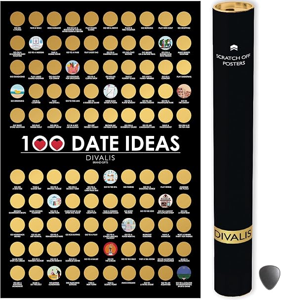 100 Dates Scratch off Bucket List Poster - Large Scratching Poster for Adventure Couple - Things to Do Bucket List for Couple - Things to Do Scratchable List - Motivational Achievements Checklist