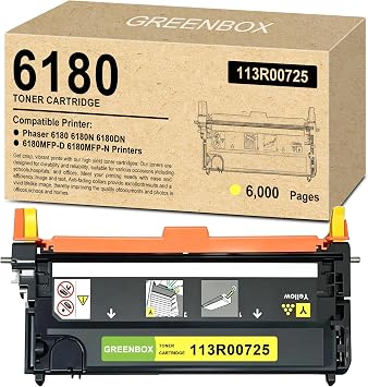 GREENBOX 6180 Yellow Toner Cartridges Replacement for Xerox 113R00725 Toner Cartridge for Phaser 6180 6180N 6180DN 6180MFP-D 6180MFP-N Printers 1 Pack, 6,000 Pages