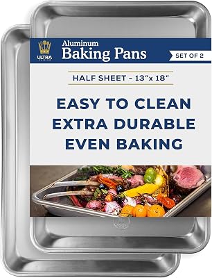 Ultra Cuisine Baking Sheet Pan Set of 2- Professional Bakeware for Roasting, Cooking & More - Food Safe, Warp Resistant, Bake Trays for Oven - Rimmed Half Cookie Sheets for Baking Aluminum 18 x13