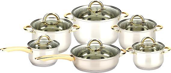 Uniware 12 Pcs S.s Cookware Set W. Golden Coating [3416]