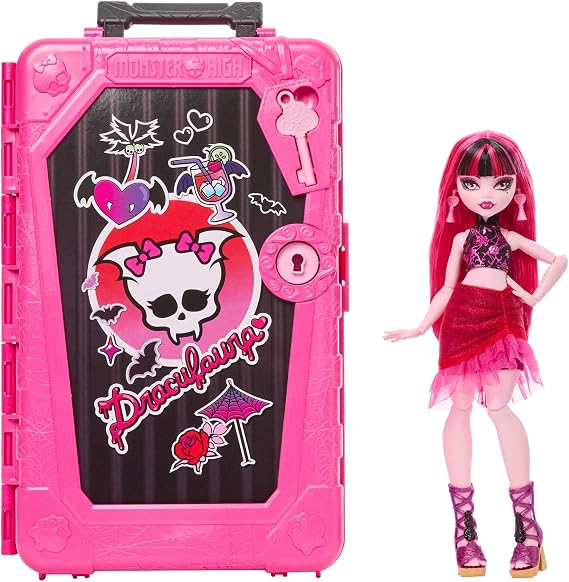Monster High Skulltimate Secrets Draculaura Doll and Accessory Set Destination: Gore-geous Oasis with Case and Over 19 Accessories Including Clothing JDR50 Destination - Gore-geous Oasis vampire doll and accessory set with suitcase and over 19 surprises such as clothing