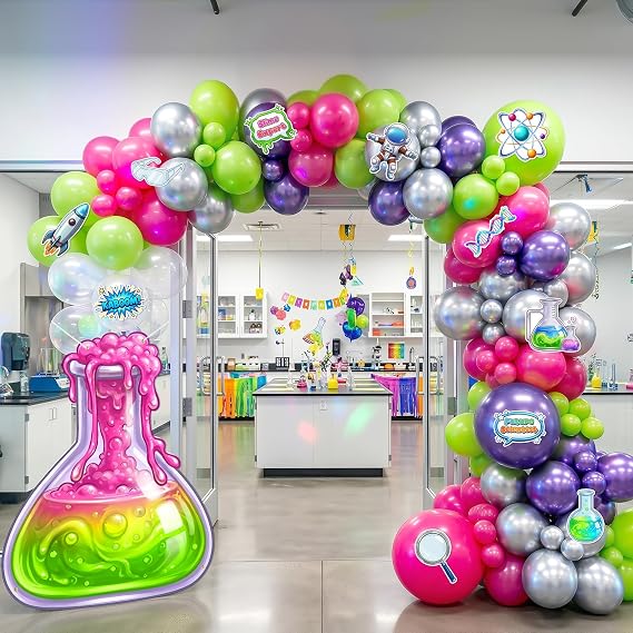 Lofaris Science Party Decorations Balloon Arch Flask Banner 119 Pcs | Chemistry Balloon Arch Kit, Science Birthday Theme Set, Photo Booth Props for STEM, School Lab Week Supplies