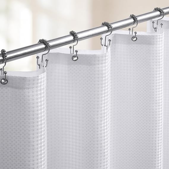 White Shower Curtain and Liner, 3 in 1 Waffle Shower Curtain Set with 12 Double Sided Shower Curtain Hooks, Fabric Shower Curtains for Bathroom 72 x 72