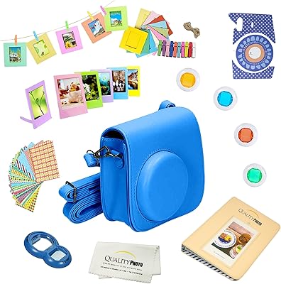 Quality Photo Instant Camera 12-Piece Accessories Bundle -Cobalt Blue- Compatible for Fujifilm Instax Mini 8 & Mini 9 Camera Includes; Case WStrap, Lens Filters, Photo Album & Frames  More
