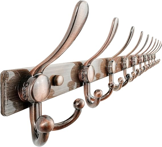 Dseap Coat Rack Wall Mount 94cm, Heavy Duty 2.5mm Base vs Flimsy 1mm, Double-Thick Solid Anti-Snap Hooks, Stainless Steel 10-Hook Hanger for Closet Entryway, Antique Copper