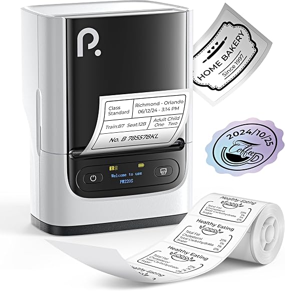 POLONO PM220S Label Maker Machine with Tape, Bluetooth Label Maker, White