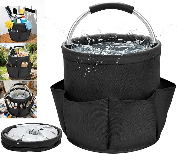 17L Foldable Waterproof Cleaning Supply Caddy with 6 Pockets,Black