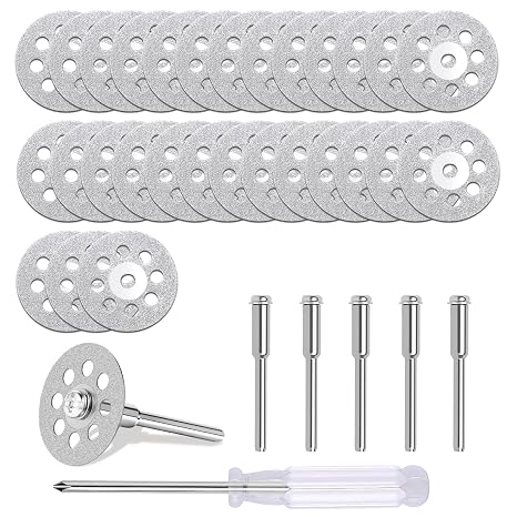 30 PCS Auxiren Professional 545 Diamond Cutting Discs,Diamond Cutting Wheel Kit for Dremel Rotary Tools | 22mm Blades + 6 Mandrels & Screwdriver