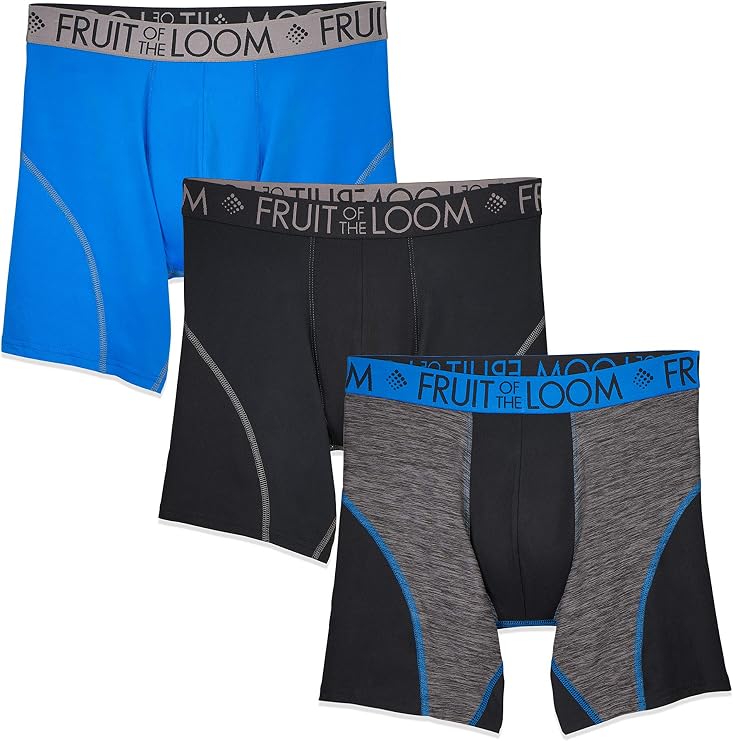 Fruit of the Loom Men's Men's Breathable Boxer Briefs, Moisture Wicking Underwear, Assorted Color Multipacks