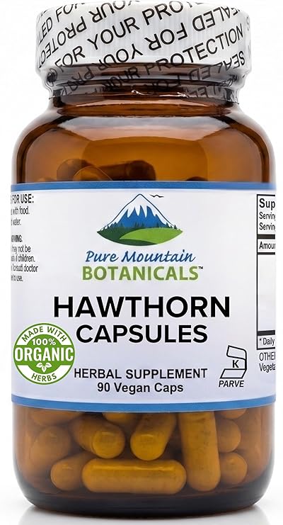 Pure Mountain Botanicals Hawthorn Berry Capsules - 1000mg Organic Hawthorn Supplement per Serving - 90 Vegan Caps - Hawthorne Berry for Heart and Cardiovascular Wellness Support