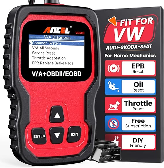 ANCEL VD500 OBD2 Scanner Diagnostic Tool for Volkswagen VW Audi Skoda Seat Diagnosis Check Engine Light EPB ABS SRS Code Reader Oil Throttle Position Adaption Brake Pad Reset