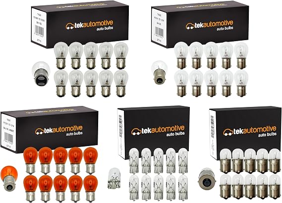 Tek Automotive Assorted 50 Pcs 12V Car Bulbs Set - R5W 207, P21/5W 380, P21W 382, W5W 501, PY21W 581 Car Light Bulb Kit