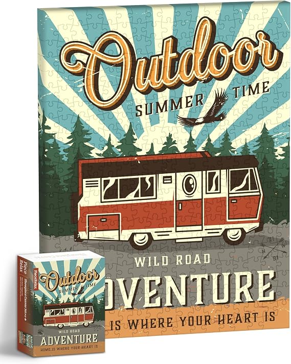 PieceRelax Puzzle Canvas Wall Art 366 Plastic Pieces for Adults - Retro Poster - Camper Van - Unique Gift & Home Decor with Jigsaw Puzzle Artwork for Living Room Bedroom [HN1276]