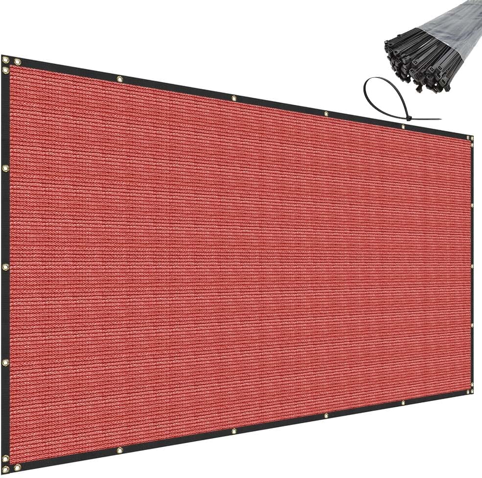 SunnyRoyal Privacy Fence Screen Heavy Duty 180 GSM Windscreen Net Fabric Cloth with Brass Gromments Perspective Block UV Resistant Commercial Grade Red 5x17'