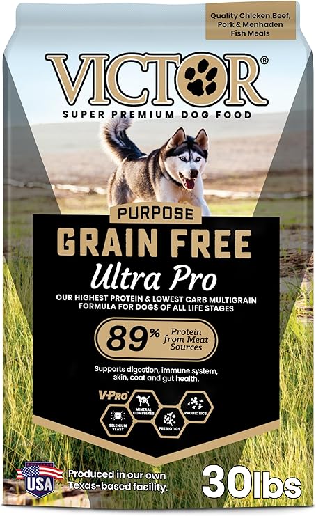 VICTOR Super Premium Dog Food Grain Free Ultra Pro Kibble High Protein, Low Carb for Active Dogs 42% Protein Kibble for Sporting Dogs of All Breeds & Sizes, 30 lb