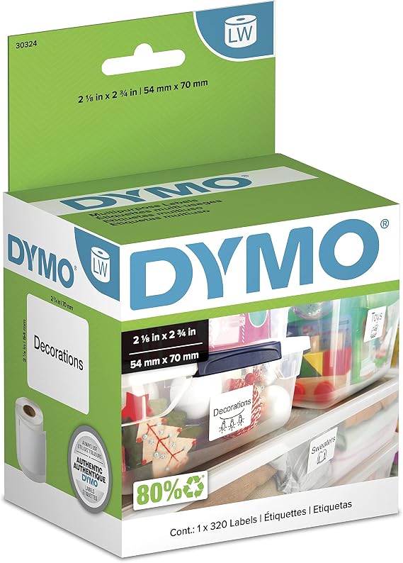 DYMO Authentic LW Large Multi-Purpose Labels, DYMO Labels for LabelWriter Label Printers, 2-1/8" x 2-3/4", 1 Roll of 320