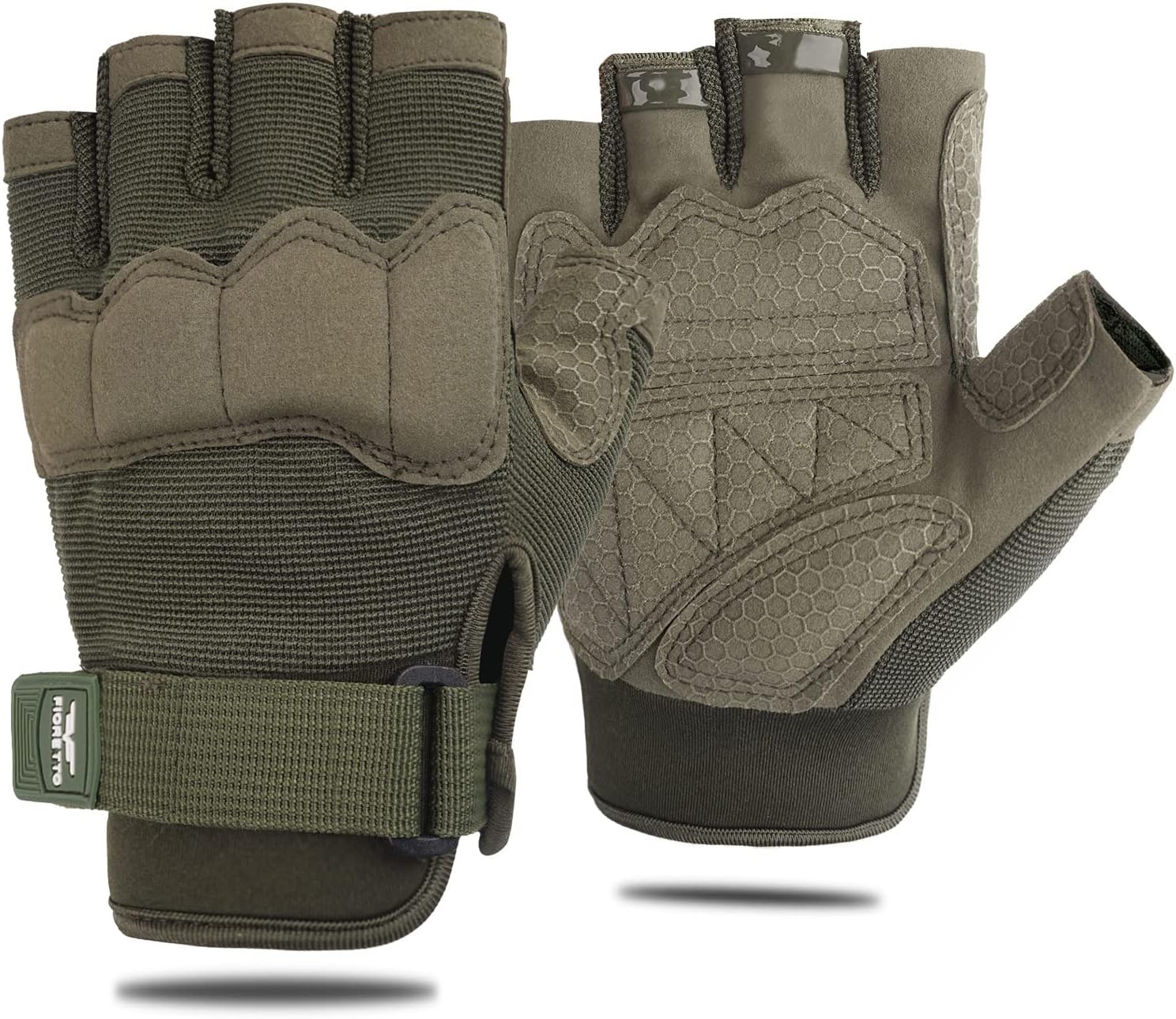 FIORETTO Mens Womens Fingerless Padded Motorbike Gloves Half Finger Gloves for Cycling Hiking Climbing Walking Dogs Driving Cars Outdoor Sports