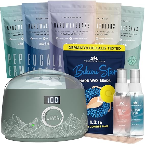 Tress Wellness Green Mountain Wax Warmer Kit with Bikini Wax