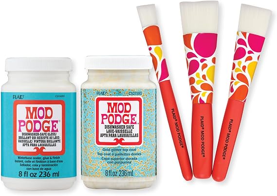 Mod Podge, Dishwasher Safe Decoupage Set, Includes 3 Soft Bristle Brushes, Perfect for DIY Arts and Crafts Projects