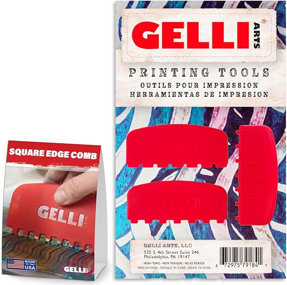 Gelli Arts Large Texture Comb Set Gel Printing Tools for Acrylic Paint, Gelli Plate Printing, Monoprinting, Mixed Media Art, Collage & Journals Clean, Graphic Line Patterns 7 Inch Square Edge