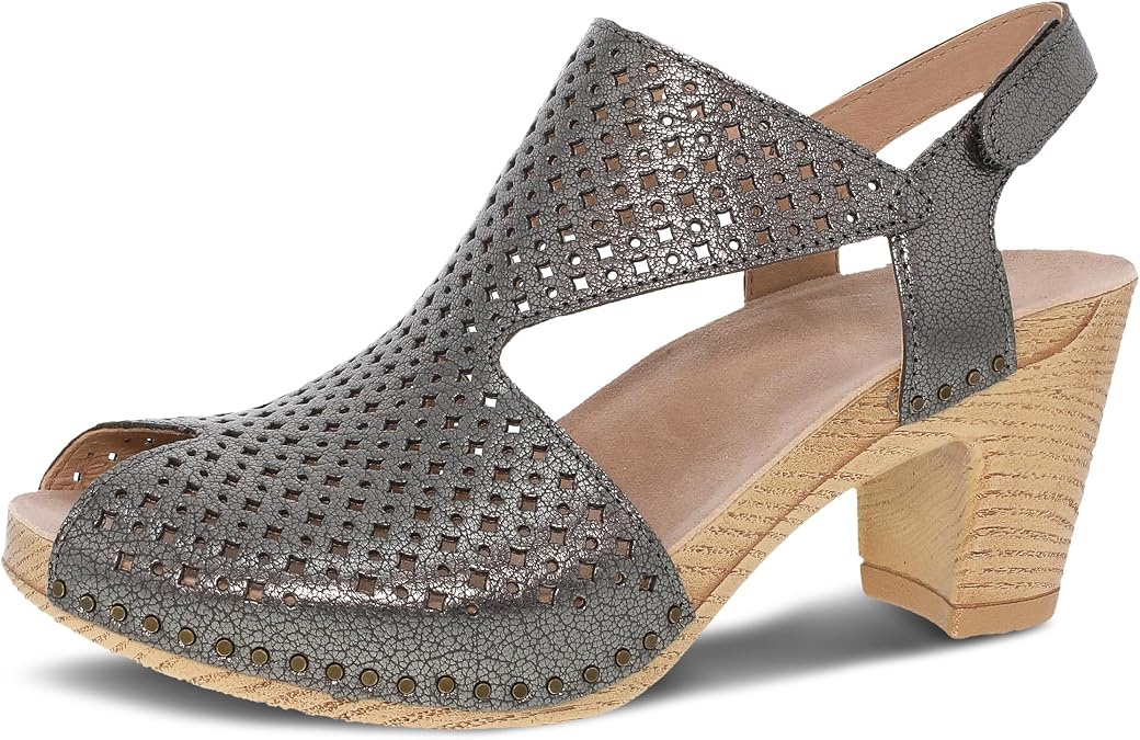 Dansko Teagan Stylish Peep Toe Sandal for Women - Quality Leathers with Laser Cut Details and a Heel for a Classy, All-Day Look - Cushioned, Contoured Footbed for All-Day Comfort