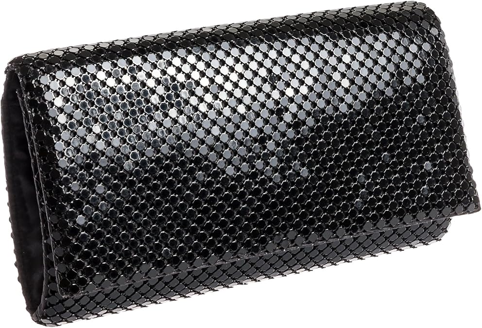 Jessica McClintock Metal Mesh Roll Evening Bag Clutch Purse (4.5" x 7.5" x 2", Shoulder Chain Included)