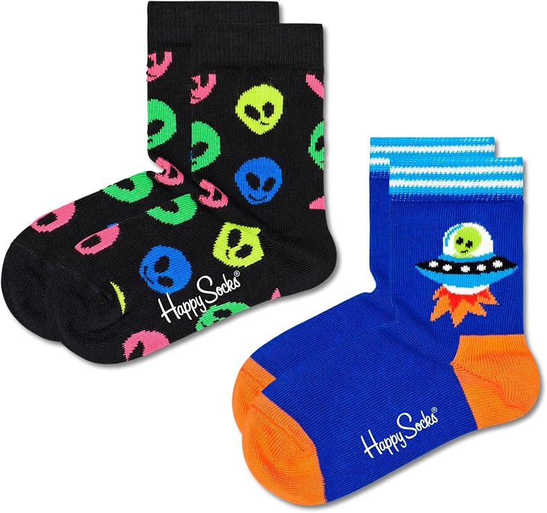 Happy Socks 2-Pack Kids Alien Sock, Black