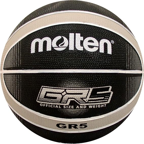 Molten Premium 12 Panel Design Rubber Basketball, Black/Silver, Size 5