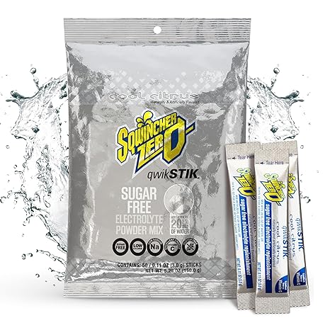Sqwincher Qwik Stik Zero Single Serve, 0.11 oz Packs, 20 oz Yield, Cool Citrus, 50/Bag - 1 Each | Zero sugar electrolyte mix, fast-dissolving single-serve sticks, just add to 20oz water bottle for quick on-the-go hydration