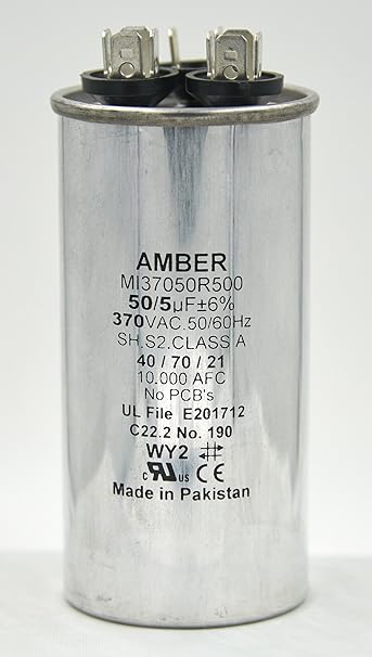 AMBER - 70+10 MFD 370 VAC - MI37100R700 - Round Dual 70 + 10 MFD 370V - Motor Run HVAC Capacitor ; Works with All Brands: Lennox; RHEEM; Trane; Carrier; GENTAQ; Titan PRO; Dayton; PROTECH
