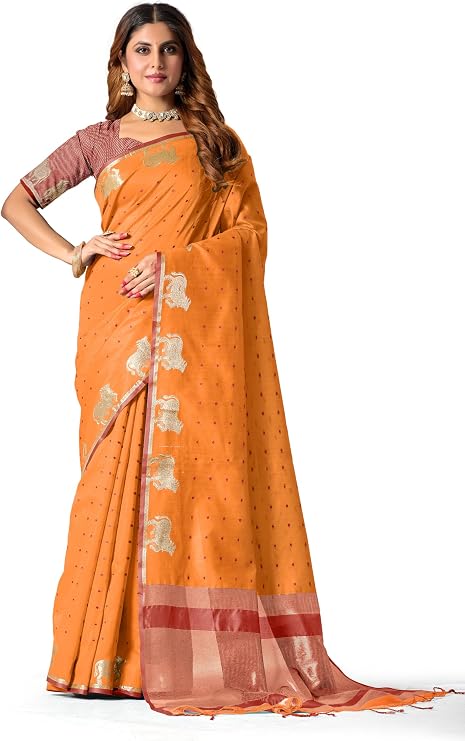 Jaanvi fashion Cotton Silk Zari Weaving Border Saree With Blouse For Women