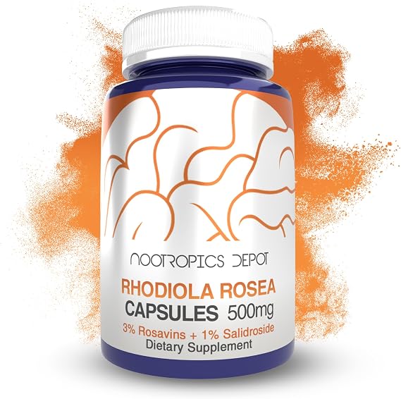 Nootropics Depot Rhodiola Rosea Capsules | 500mg | 3% Rosavins | 60 Count | Adaptogen Herb | Ayurvedic Supplement | Supports Healthy Stress Levels* | Promotes Brain Health*