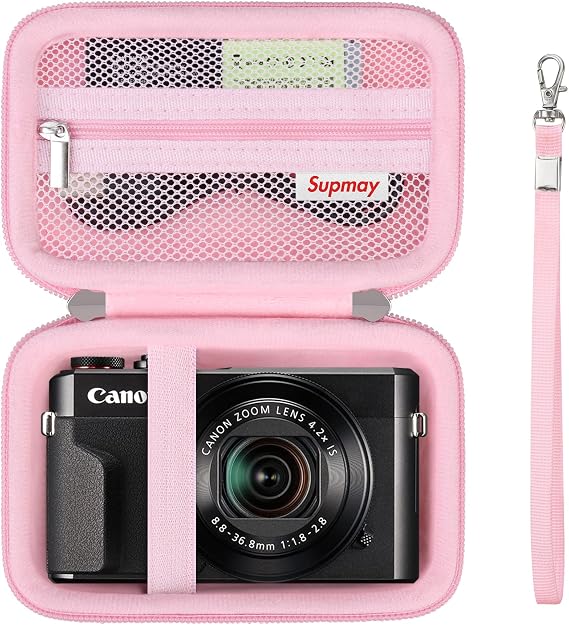 Hard Carrying Case for Canon G7X Mark III/Mark II, PowerShot SX740 HS/SX730 HS, Sony ZV-1F/RX100, Ricoh GR III, Compact 4K Vlogging Small Cameras with Mesh Pocket for Battery, USB Cable, Pink