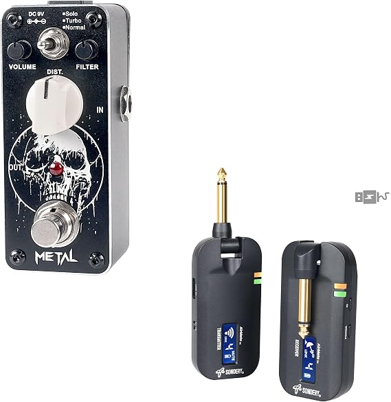 Pro Guitarist Bundle: Metal Distortion Pedal and Wireless Guitar Transmitter Receiver System