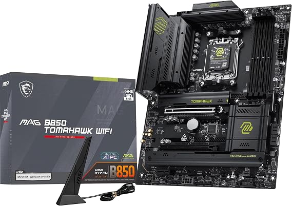 MSI MAG B850 Tomahawk WiFi Motherboard, ATX - Supports AMD Ryzen 9000/8000/7000 Processors, AM5-80A SPS VRM, DDR5 Memory Boost 8200+ MT/s (OC), PCIe 5.0 x16, M.2 Gen5, Wi-Fi 7, 5G LAN