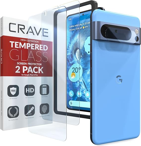 Crave Glass Screen Protector for Google Pixel 8 Pro [2-Pack] HD Tempered Glass
