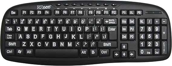 EZ See Large Print Keyboard-Black Keys-White Print