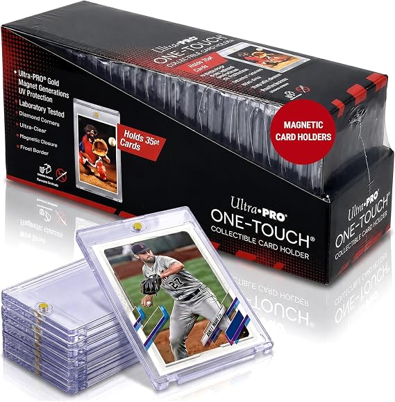 Ultra Pro One Touch 35pt Magnetic Card Holder Card Protector Case with UV Blocking Ultra Clear Display for Standard Size Cards Frosted Border, Diamond Corners & Magnetic Closure 25-Pack Box