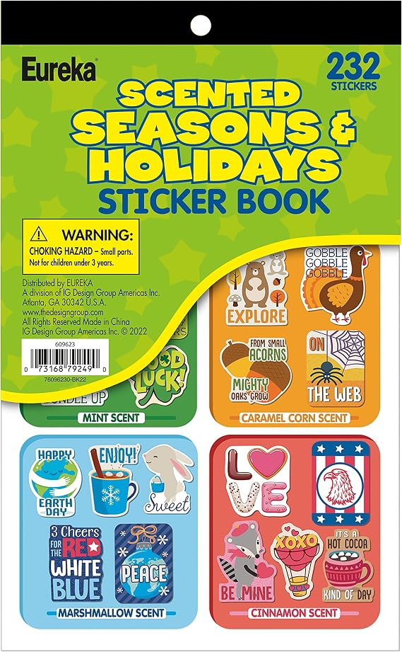 Eureka Seasons & Holidays Scented Stickerbook, 232 Stickers
