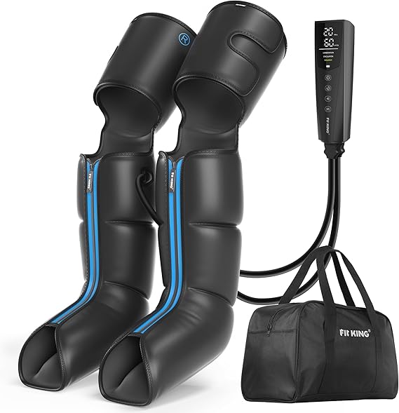 FIT KING Cordless Full Leg & Foot Massager for Circulation and Pain Relief | FSA-HSA, Compression Boots Massager for Circulation and Recovery, Pressure Sensor LCD Display, 3 Modes 10 Intensities 5 Timer