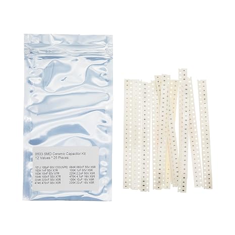 12 Values * 25 Pieces 0603 SMD Ceramic Capacitor Kit 100pF 1nF 10nF 100nF 220nF 470nF 680nF 1uF 2.2uF 4.7uF 10uF 22uF