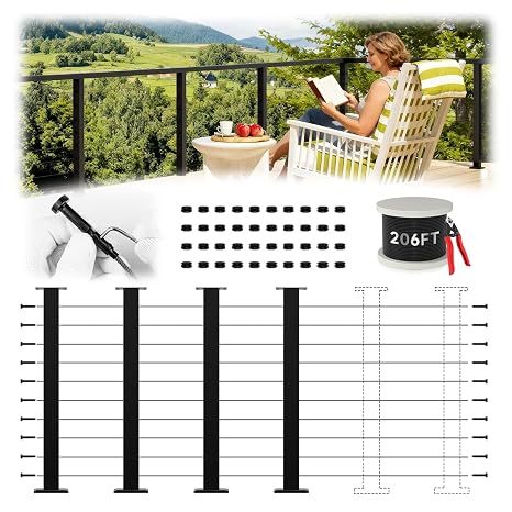 12-20FT Modular 36" Swageless Level Cable Railing System Post Kit