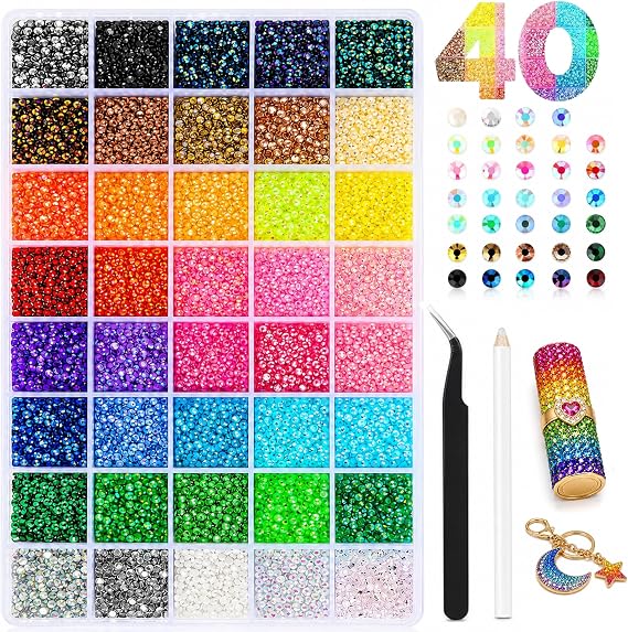 Bedazzling Kit 40 Colors 3mm Flatback Gems, 36000 Pcs Resin Jelly Rhinestones for Bedazzling & Crafting, Bedazzler Kit with Tweezer and Pickup Pen for Clothes, Shoes, Nail Art