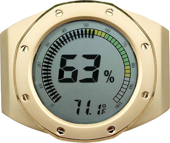 Distinctive Watch Style Bezel & Case Thermometer Hygrometer for Humidity & Temperature Monitoring with Digital LCD Display Gauge - Gold
