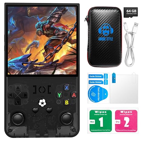 Plug and Play &Retro Handheld Game Console, Open Source Linux System Designed for Families, 4000mAh Battery & 64GB Storage (Black 06)