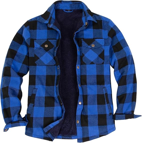 ZENTHACE Men's Sherpa Lined Flannel Shirt Jacket,Snap Button Overshirt